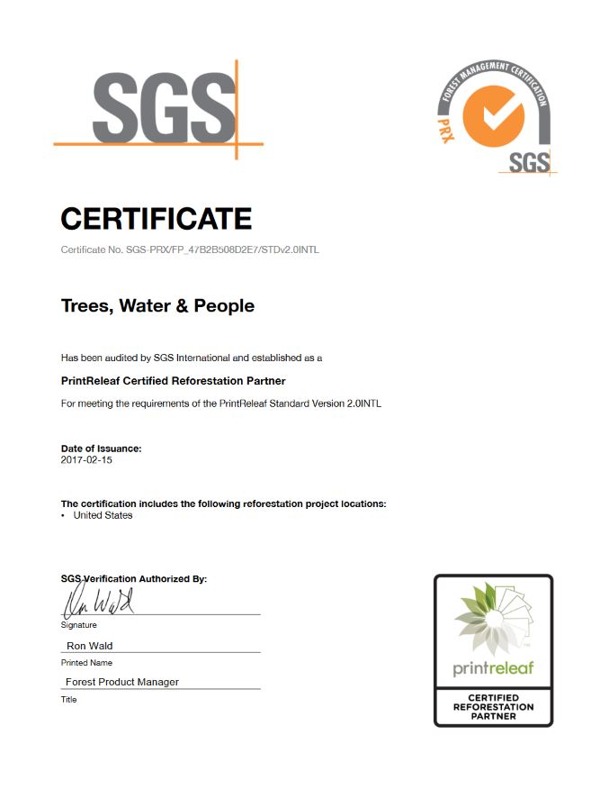 SGS Certificate, PrintReleaf, Johnnie's Office Systems