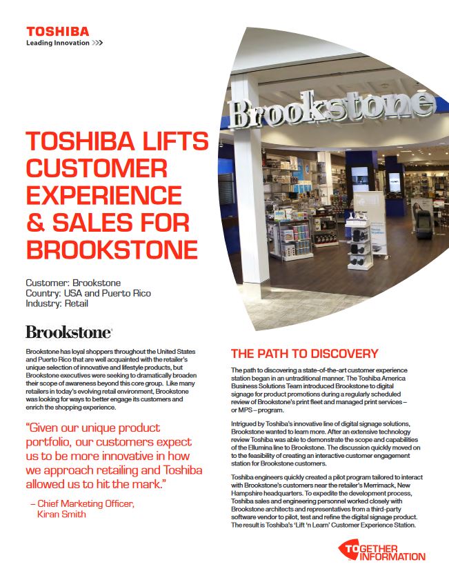 Brookstone, Case Study, Digital Signage, Toshiba, Johnnie's Office Systems